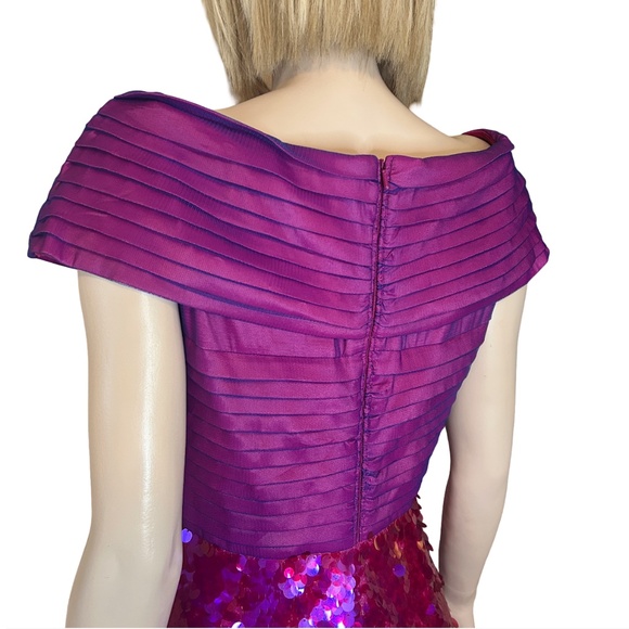 SHO by Tadashi Shoji Cocktail Dress Hot Pink Sequins Off Shoulder Sheath Party - Picture 12 of 16